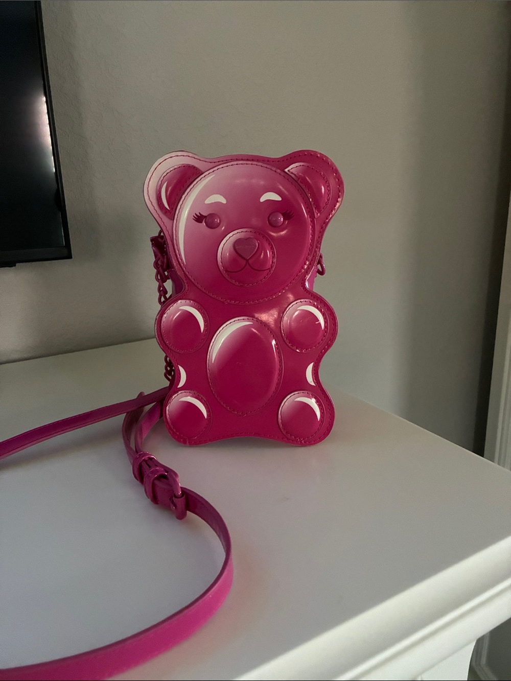 Betsey Johnson Shiny Hot Pink Gummy Teddy Bear Crossbody Bag